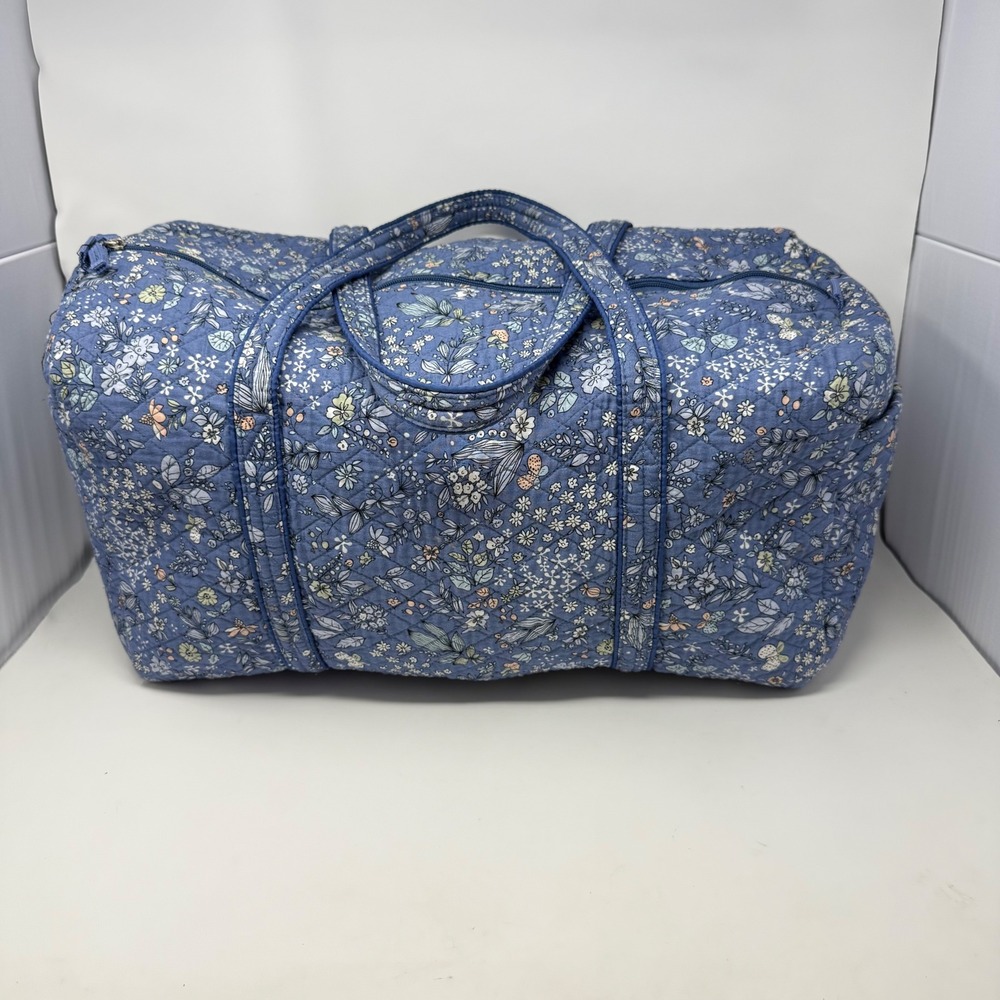 Traveland Blue Quilted Floral Butterfly Large Duffel Weekend Travel Bag